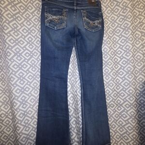 Buckle Women's Dark Blue Bootcut Jeans with Embroidered Back Pockets